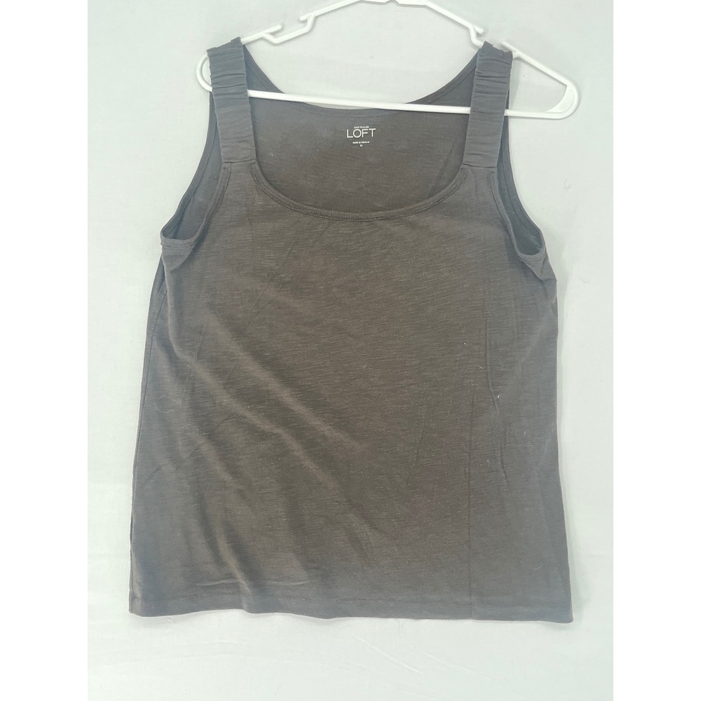Ann Taylor LOFT Womens Medium Tank Top Brown Slub Knit Scoop Neck Sleeveless M